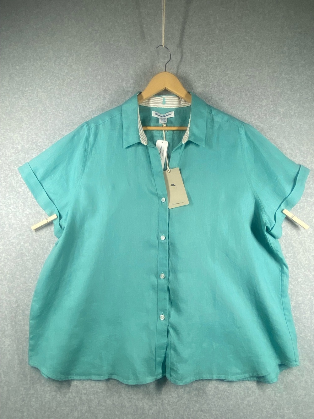 Tommy Bahama Coastalina shirt  women’s XL/TG Turquoise Short SLV 100% linen NWT